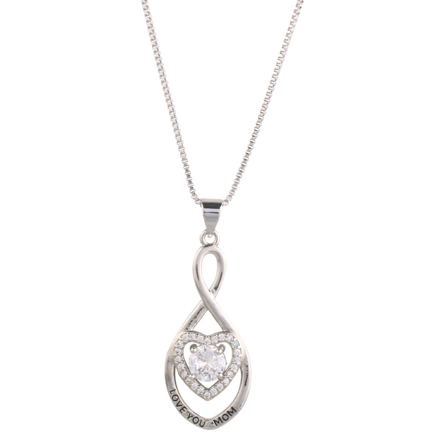 "Love You Mom" Knot Heart Pendant Necklace All Ice On Me