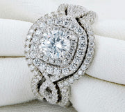 Breathtaking 3 Piece 925 Sterling Silver 2.1Ct CZ, AAAAA Classic Engagement Ring Set, Size 4~13