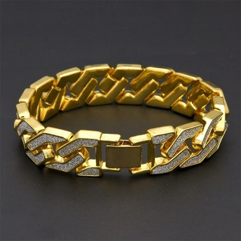 Rhinestone Cuban Iced Out Link Chain Paved CZ L Bling Luxury Bracelet for Men