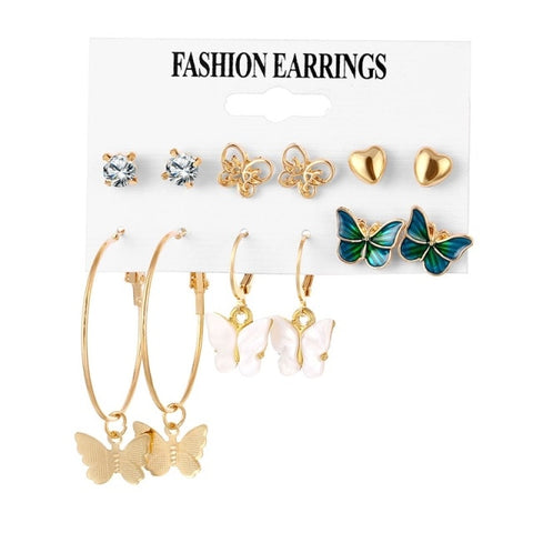 Variety of Earrings, Bohemian Fashion, Geometric Crystal Heart Stud Earrings