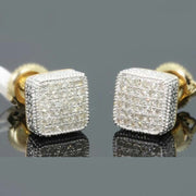 Trendy Gold Color Iced Out Square Bling Luxury Rhinestone Geometry Stud
