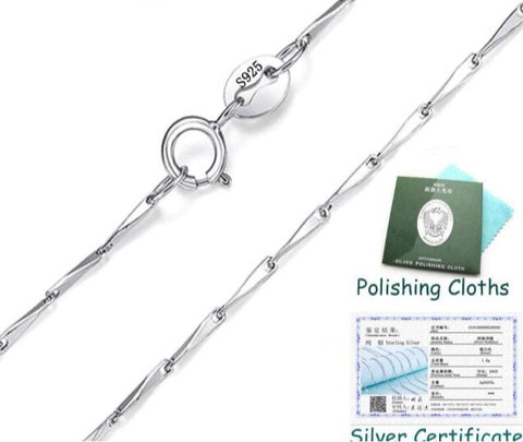 Thin Real 925 Sterling Silver Chain Necklace W/Certificate (No Fade Allergy Free