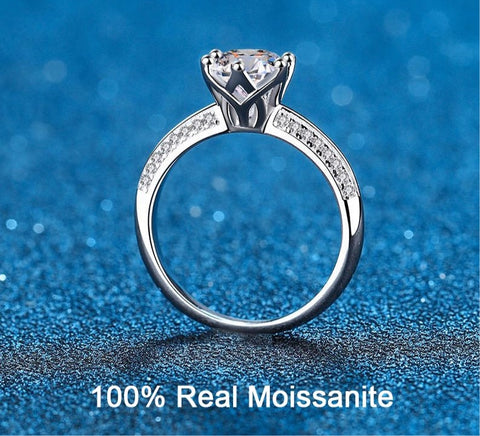 100% Real Moissanite 1CT 2CT Brilliant Diamond Sterling Silver Engagement Ring