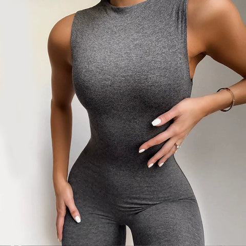 Sleeveless Slim Jumpsuit Jewel Neckline Sporty/Casual Jumpsuit