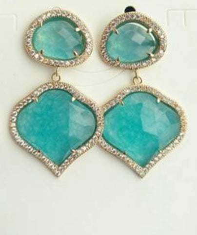 Glass Stone Heart Dangle Earrings