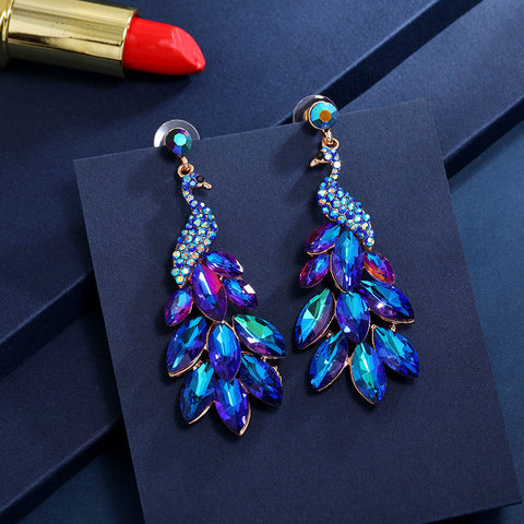 Luxury crystal leaf long drop earrings