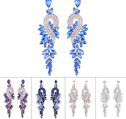 Luxury crystal leaf long drop earrings