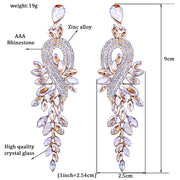 Luxury crystal leaf long drop earrings