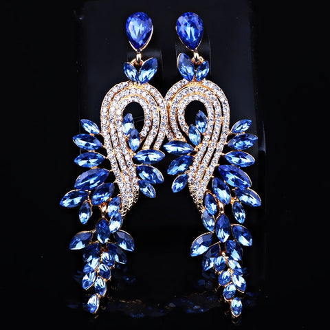 Luxury crystal leaf long drop earrings