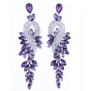 Luxury crystal leaf long drop earrings