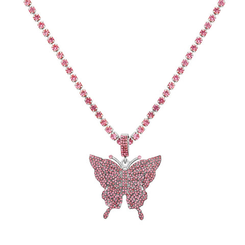 Big Rhinestone Butterfly Pendant Statement Tennis Chain Choker