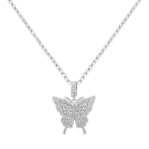 Big Rhinestone Butterfly Pendant Statement Tennis Chain Choker