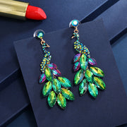 Luxury crystal leaf long drop earrings