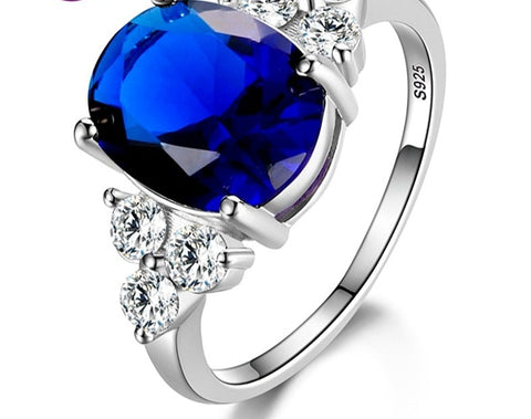 S925 Silver Oval Royal Emerald Zircon Ring