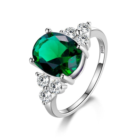 S925 Silver Oval Royal Emerald Zircon Ring