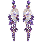 Luxury crystal leaf long drop earrings