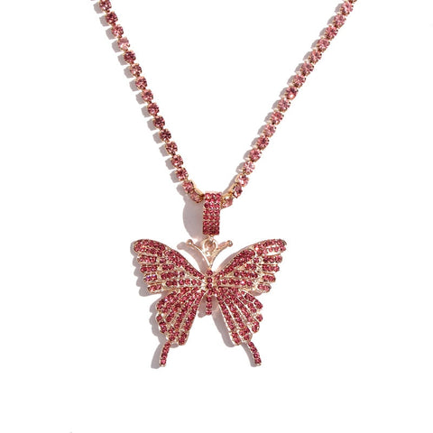 Big Rhinestone Butterfly Pendant Statement Tennis Chain Choker