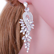 Luxury crystal leaf long drop earrings