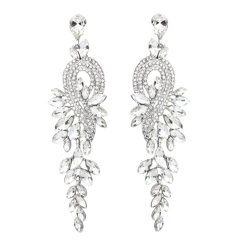 Luxury crystal leaf long drop earrings