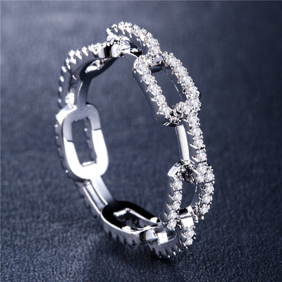 Creative Chain Design With Micro Paved Destiny Link Ring