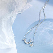 Cute Zircon Moon Star Tassel Necklace