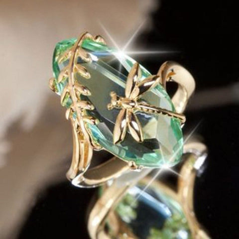 Stunning Flying Dragonfly Design With AAA Pink & Green Zircon Ring