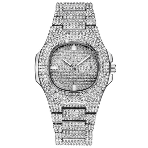 Watch +Chain+Bracelet Bling Iced Out Crystal 15MM Paved Rhinestone Zircon Set for Men