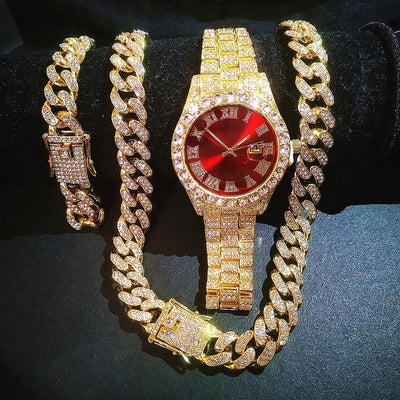 Full Iced Out Watch, Chain, Bracelet Bling Set for Men