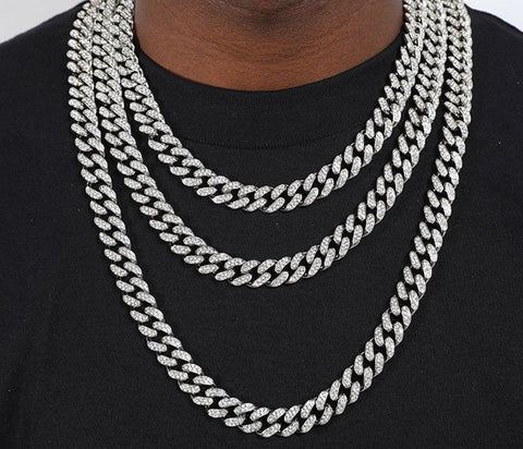 Iced Out Paved Rhinestones 1Set 8MM 13MM Full Cuban Chain CZ Bling