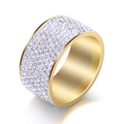 Fashion Full Crystal Big Romantic Stainless Steel Ring Bague Femme