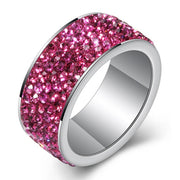 Fashion Full Crystal Big Romantic Stainless Steel Ring Bague Femme