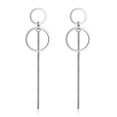 Exquisitely Simple Sterling Silver Circle Tassel Long Earrings
